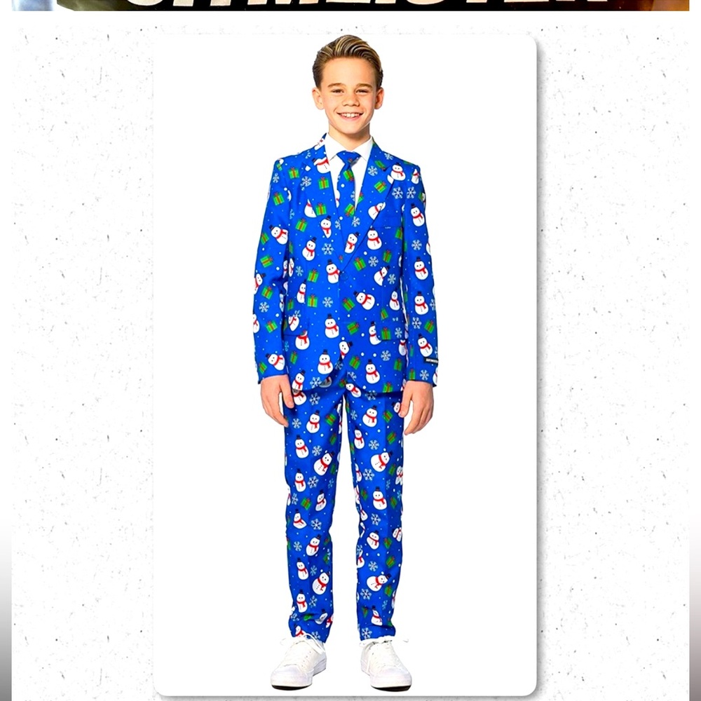 SUITMEISTER Christmas full Suit Snowman Jacket Pants & tie - size small